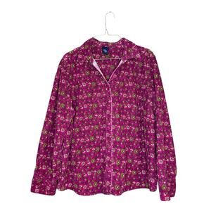 Basic Editions Corduroy Hot Pink Long Sleeve Floral Shirt 1X Classic Casual VTG